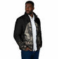 Taharqa Padded Jacket with Black Pharaoh Portrait, 25th Dynasty of Egypt Text and Nubian-Inspired - African Pride