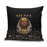 Taharqa Pillow Cover with Black Pharaoh Portrait, 25th Dynasty of Egypt Text and Nubian-Inspired - African Pride
