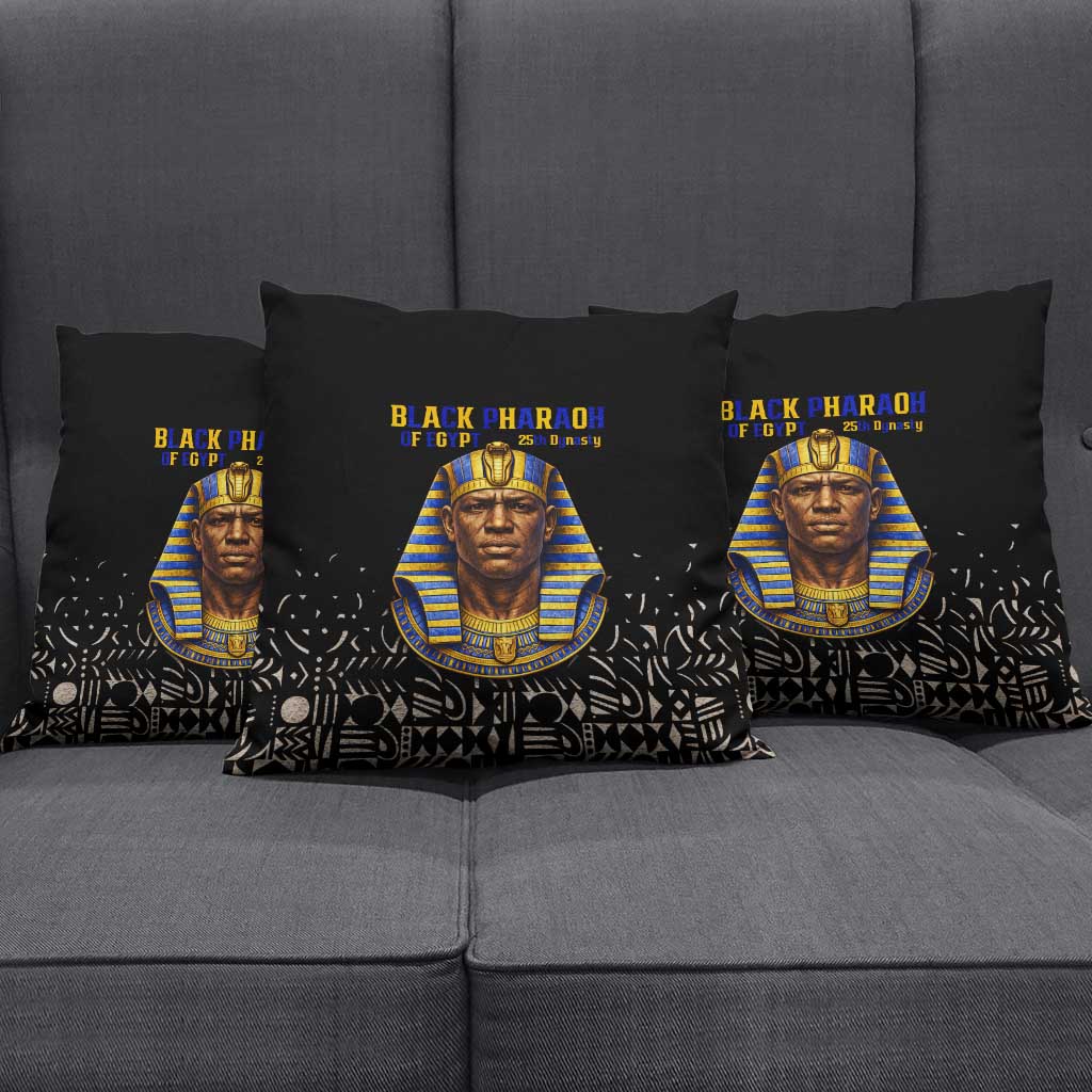 Taharqa Pillow Cover with Black Pharaoh Portrait, 25th Dynasty of Egypt Text and Nubian-Inspired - African Pride
