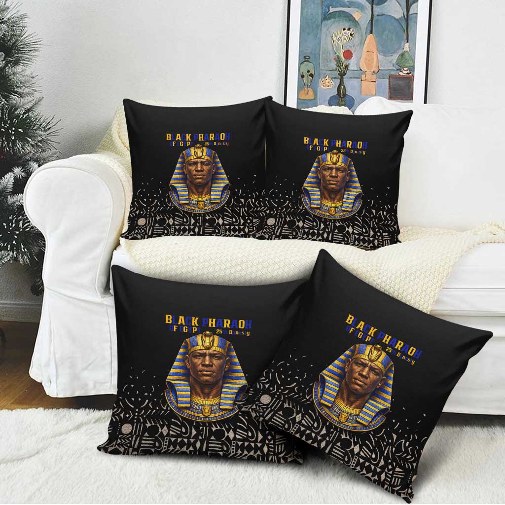 Taharqa Pillow Cover with Black Pharaoh Portrait, 25th Dynasty of Egypt Text and Nubian-Inspired - African Pride