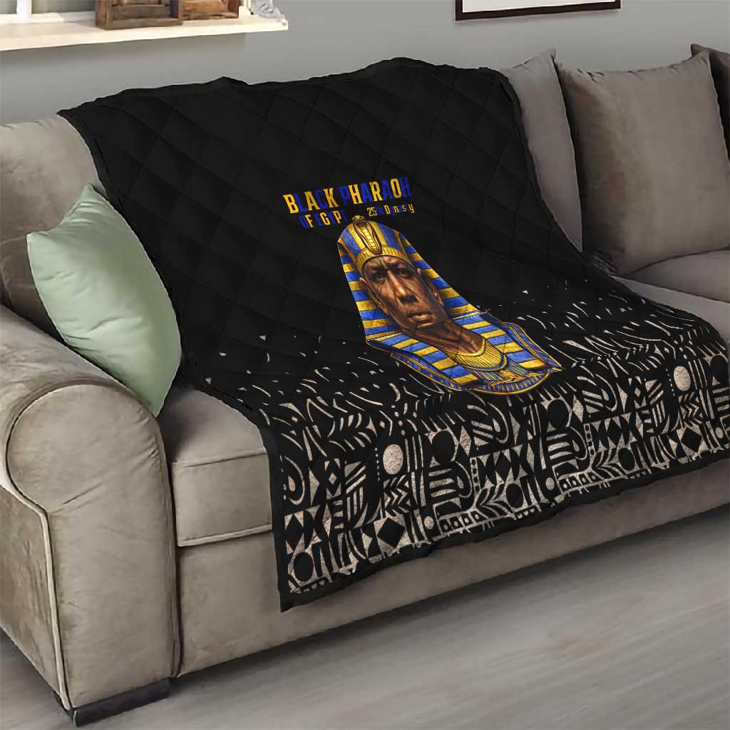Taharqa Quilt with Black Pharaoh Portrait, 25th Dynasty of Egypt Text and Nubian-Inspired - African Pride