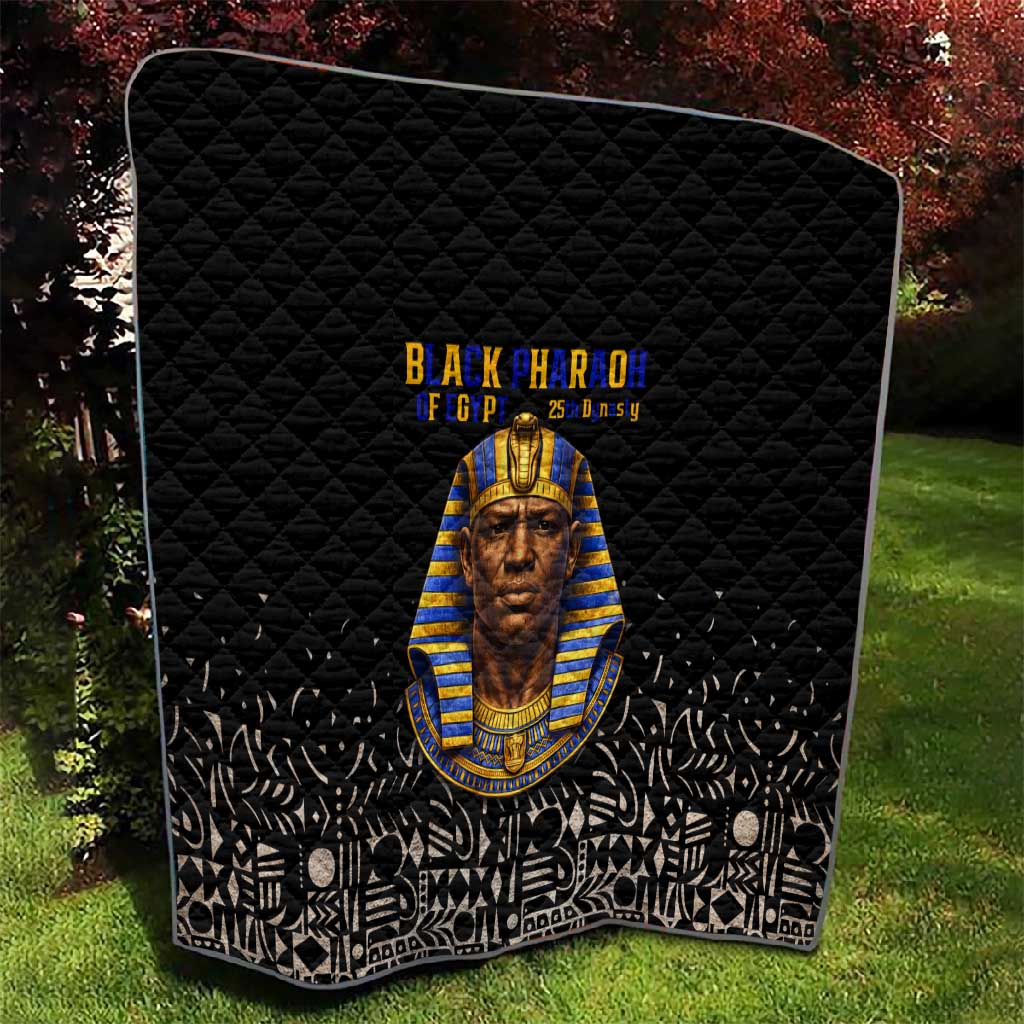 Taharqa Quilt with Black Pharaoh Portrait, 25th Dynasty of Egypt Text and Nubian-Inspired - African Pride