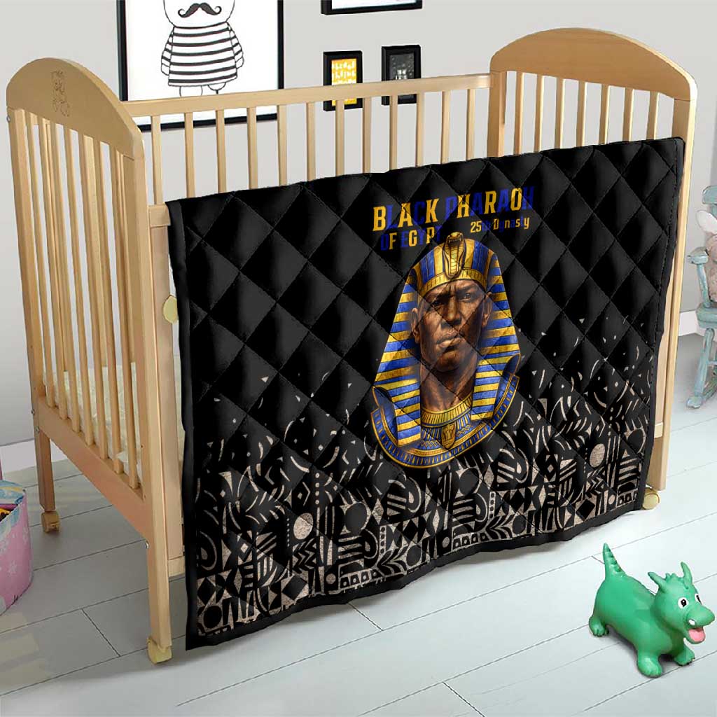 Taharqa Quilt with Black Pharaoh Portrait, 25th Dynasty of Egypt Text and Nubian-Inspired - African Pride