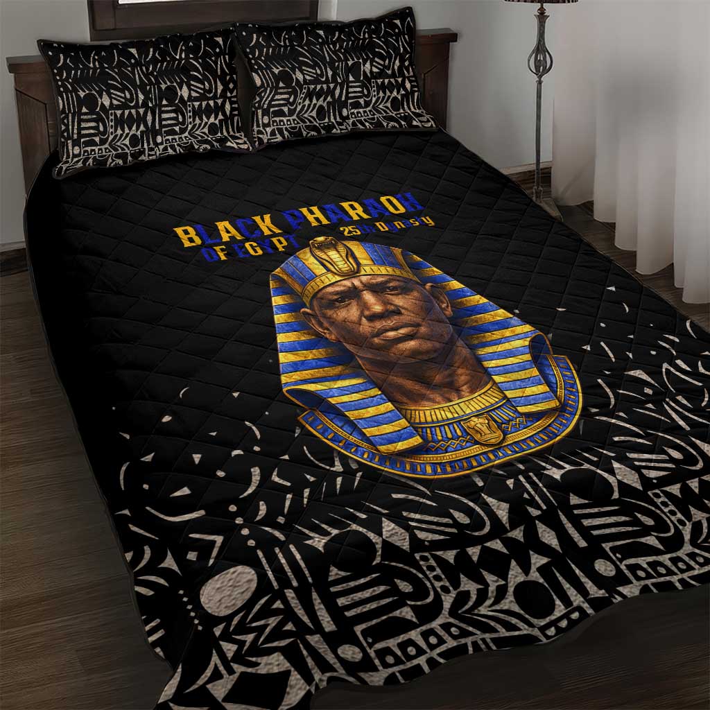 Taharqa Quilt Bed Set with Black Pharaoh Portrait, 25th Dynasty of Egypt Text and Nubian-Inspired - African Pride