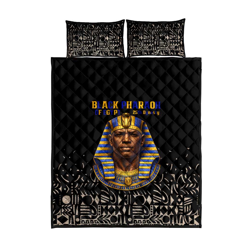 Taharqa Quilt Bed Set with Black Pharaoh Portrait, 25th Dynasty of Egypt Text and Nubian-Inspired - African Pride