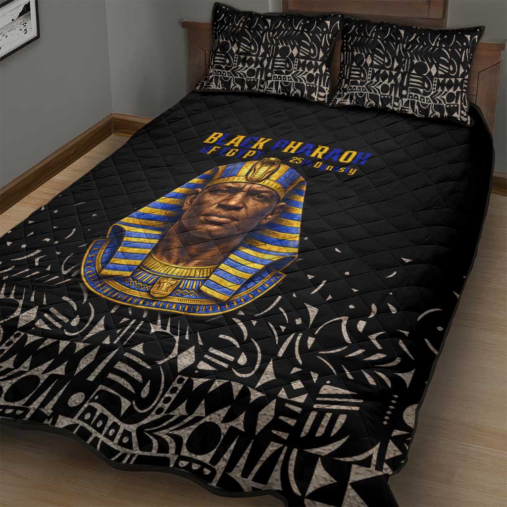 Taharqa Quilt Bed Set with Black Pharaoh Portrait, 25th Dynasty of Egypt Text and Nubian-Inspired - African Pride