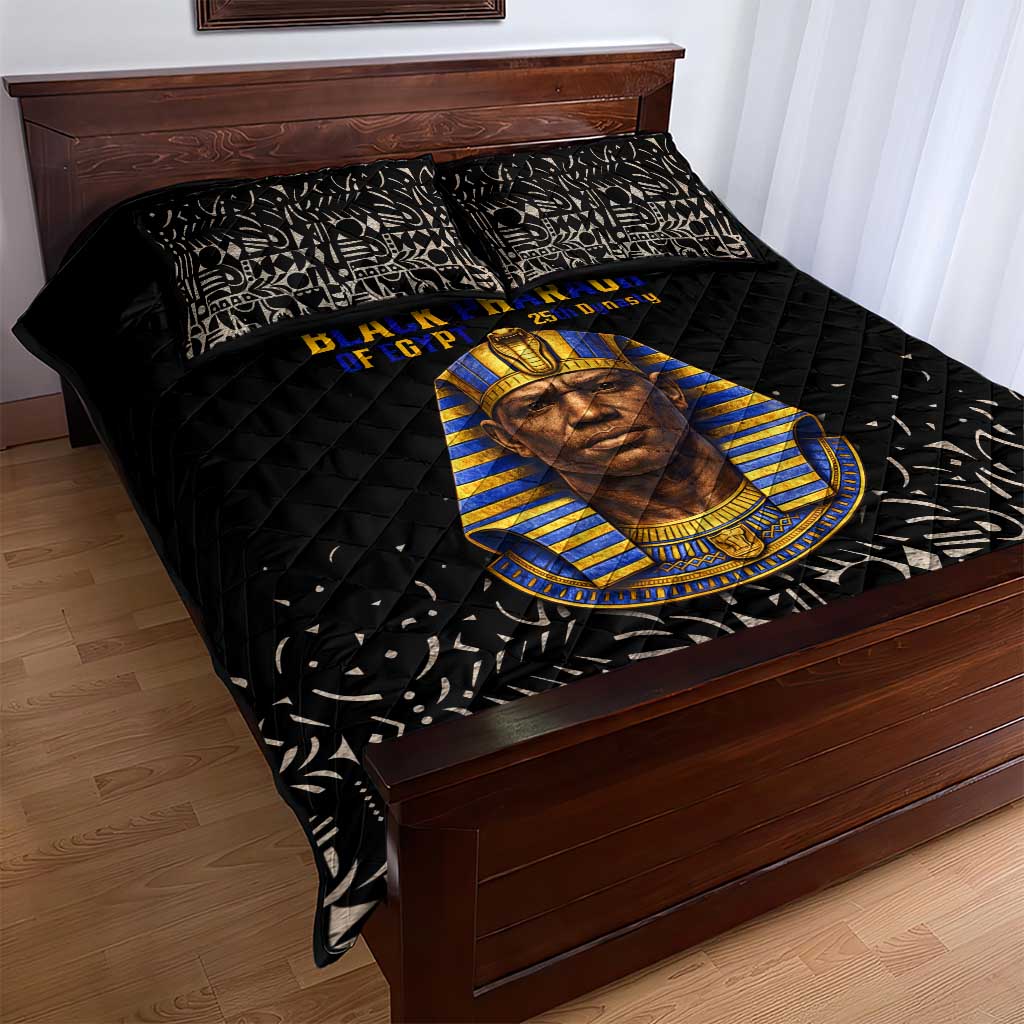 Taharqa Quilt Bed Set with Black Pharaoh Portrait, 25th Dynasty of Egypt Text and Nubian-Inspired - African Pride