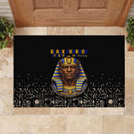 Taharqa Rubber Doormat with Black Pharaoh Portrait, 25th Dynasty of Egypt Text and Nubian-Inspired - African Pride