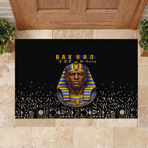 Taharqa Rubber Doormat with Black Pharaoh Portrait, 25th Dynasty of Egypt Text and Nubian-Inspired - African Pride