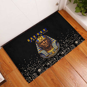 Taharqa Rubber Doormat with Black Pharaoh Portrait, 25th Dynasty of Egypt Text and Nubian-Inspired - African Pride