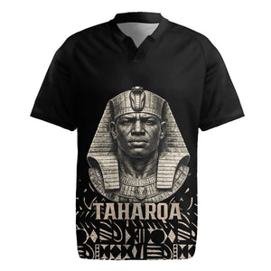 Taharqa Rugby Jersey with Black Pharaoh Portrait, 25th Dynasty of Egypt Text and Nubian-Inspired - African Pride
