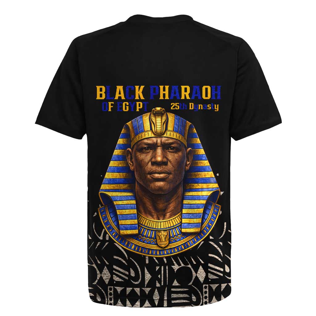Taharqa Rugby Jersey with Black Pharaoh Portrait, 25th Dynasty of Egypt Text and Nubian-Inspired - African Pride