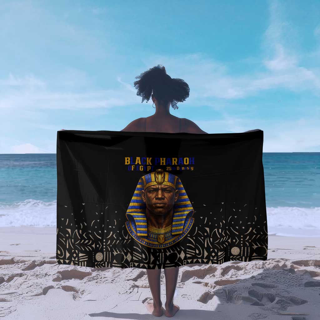 Taharqa Sarong with Black Pharaoh Portrait, 25th Dynasty of Egypt Text and Nubian-Inspired - African Pride