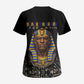 Taharqa Scrub Top with Black Pharaoh Portrait, 25th Dynasty of Egypt Text and Nubian-Inspired - African Pride