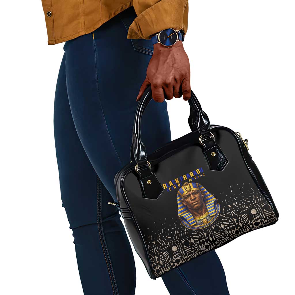 Taharqa Shoulder Handbag with Black Pharaoh Portrait, 25th Dynasty of Egypt Text and Nubian-Inspired - African Pride
