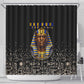 Taharqa Shower Curtain with Black Pharaoh Portrait, 25th Dynasty of Egypt Text and Nubian-Inspired - African Pride