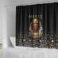 Taharqa Shower Curtain with Black Pharaoh Portrait, 25th Dynasty of Egypt Text and Nubian-Inspired - African Pride