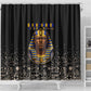 Taharqa Shower Curtain with Black Pharaoh Portrait, 25th Dynasty of Egypt Text and Nubian-Inspired - African Pride