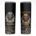 Taharqa Skinny Tumbler with Black Pharaoh Portrait, 25th Dynasty of Egypt Text and Nubian-Inspired - African Pride