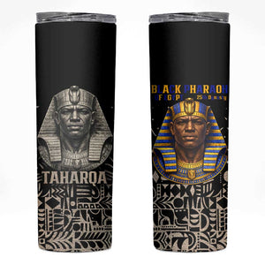 Taharqa Skinny Tumbler with Black Pharaoh Portrait, 25th Dynasty of Egypt Text and Nubian-Inspired - African Pride
