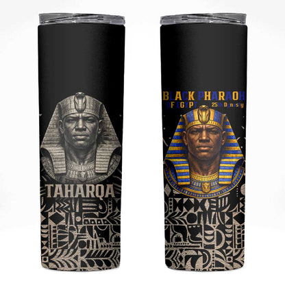 Taharqa Skinny Tumbler with Black Pharaoh Portrait, 25th Dynasty of Egypt Text and Nubian-Inspired - African Pride