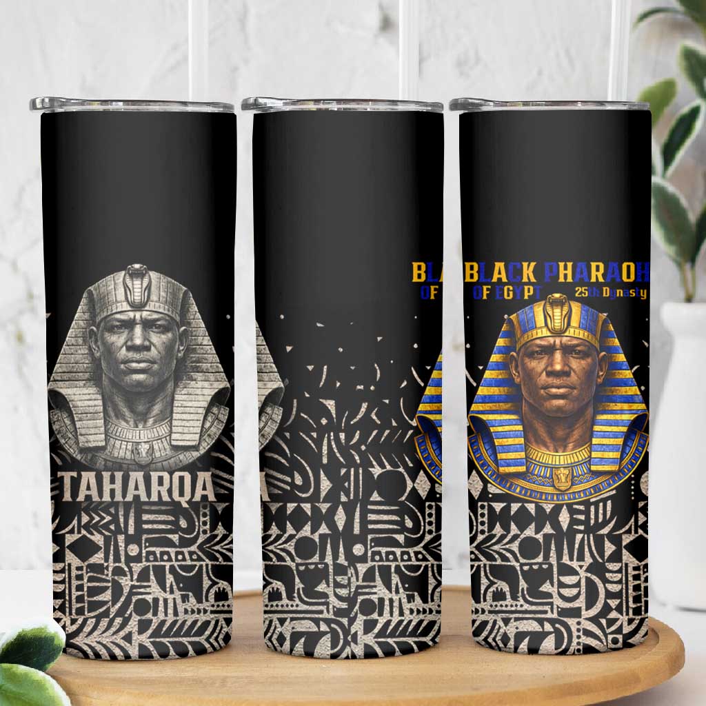 Taharqa Skinny Tumbler with Black Pharaoh Portrait, 25th Dynasty of Egypt Text and Nubian-Inspired - African Pride