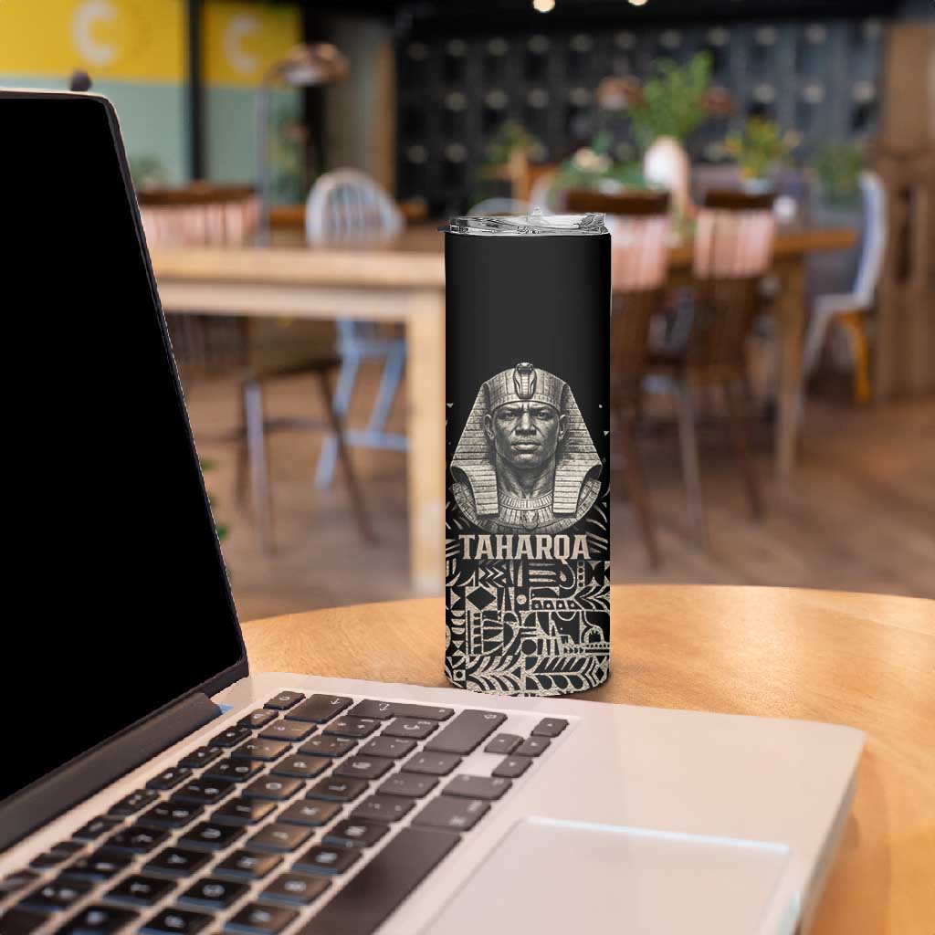 Taharqa Skinny Tumbler with Black Pharaoh Portrait, 25th Dynasty of Egypt Text and Nubian-Inspired - African Pride