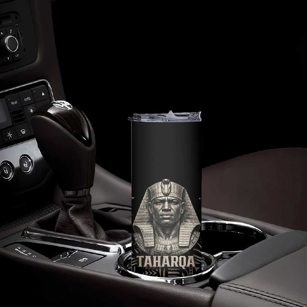 Taharqa Skinny Tumbler with Black Pharaoh Portrait, 25th Dynasty of Egypt Text and Nubian-Inspired - African Pride