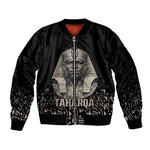 Taharqa Sleeve Zip Bomber Jacket with Black Pharaoh Portrait, 25th Dynasty of Egypt Text and Nubian-Inspired - African Pride