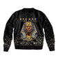 Taharqa Sleeve Zip Bomber Jacket with Black Pharaoh Portrait, 25th Dynasty of Egypt Text and Nubian-Inspired - African Pride