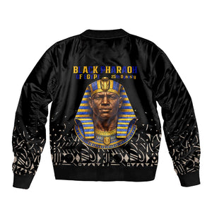 Taharqa Sleeve Zip Bomber Jacket with Black Pharaoh Portrait, 25th Dynasty of Egypt Text and Nubian-Inspired - African Pride