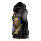 Taharqa Sleeveless Hoodie with Black Pharaoh Portrait, 25th Dynasty of Egypt Text and Nubian-Inspired - African Pride