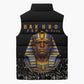 Taharqa Sleeveless Puffer Jacket with Black Pharaoh Portrait, 25th Dynasty of Egypt Text and Nubian-Inspired - African Pride