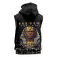 Taharqa Sleeveless Zip Hoodie with Black Pharaoh Portrait, 25th Dynasty of Egypt Text and Nubian-Inspired - African Pride