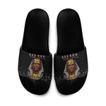 Taharqa Slide Sandals with Black Pharaoh Portrait, 25th Dynasty of Egypt Text and Nubian-Inspired - African Pride