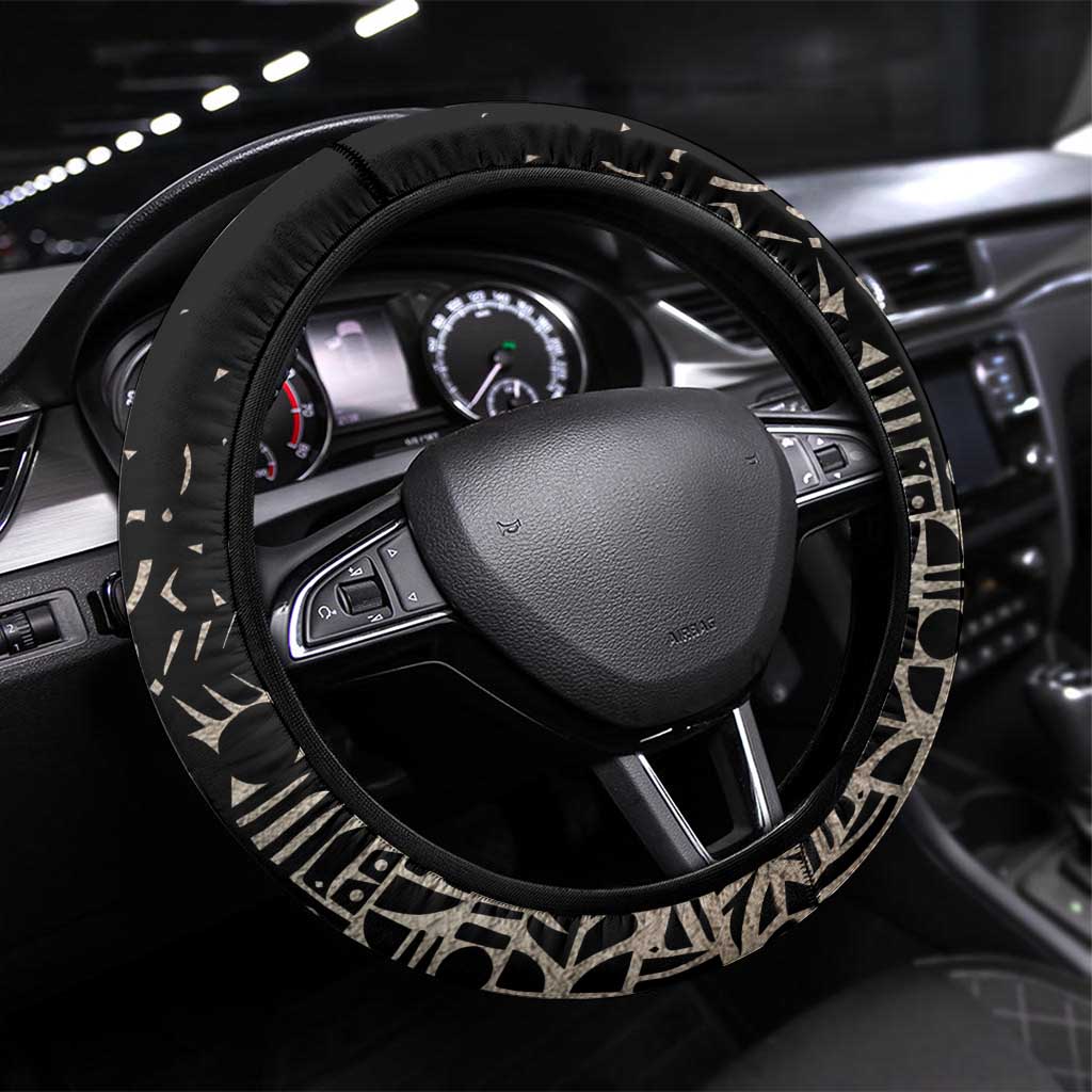 Taharqa Steering Wheel Cover with Black Pharaoh Portrait, 25th Dynasty of Egypt Text and Nubian-Inspired - African Pride