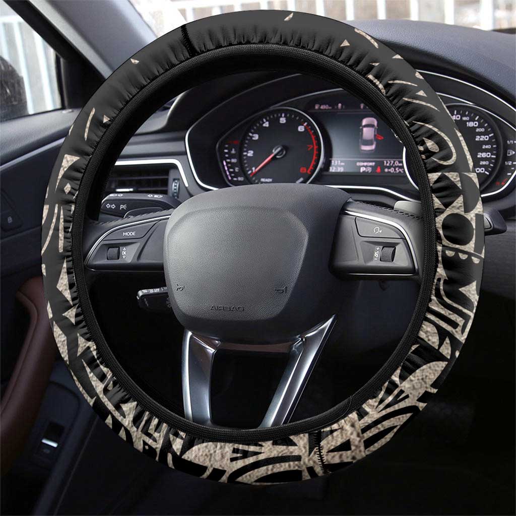Taharqa Steering Wheel Cover with Black Pharaoh Portrait, 25th Dynasty of Egypt Text and Nubian-Inspired - African Pride