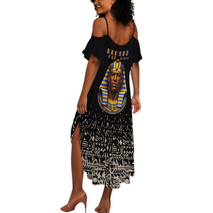 Taharqa Summer Maxi Dress with Black Pharaoh Portrait, 25th Dynasty of Egypt Text and Nubian-Inspired - African Pride