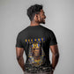 Taharqa T shirt with Black Pharaoh Portrait, 25th Dynasty of Egypt Text and Nubian-Inspired - African Pride