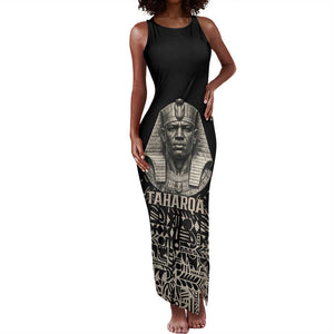 Taharqa Tank Maxi Dress with Black Pharaoh Portrait, 25th Dynasty of Egypt Text and Nubian-Inspired - African Pride