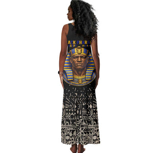 Taharqa Tank Maxi Dress with Black Pharaoh Portrait, 25th Dynasty of Egypt Text and Nubian-Inspired - African Pride