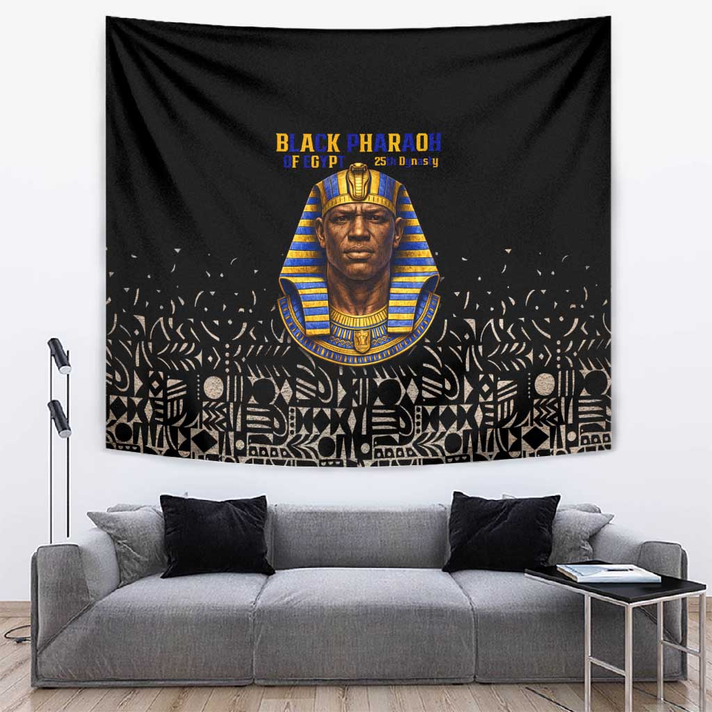 Taharqa Tapestry with Black Pharaoh Portrait, 25th Dynasty of Egypt Text and Nubian-Inspired - African Pride