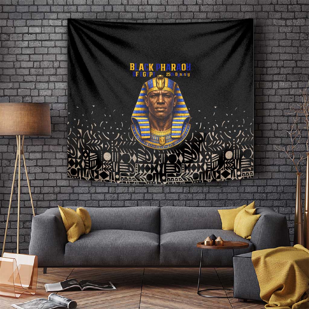 Taharqa Tapestry with Black Pharaoh Portrait, 25th Dynasty of Egypt Text and Nubian-Inspired - African Pride