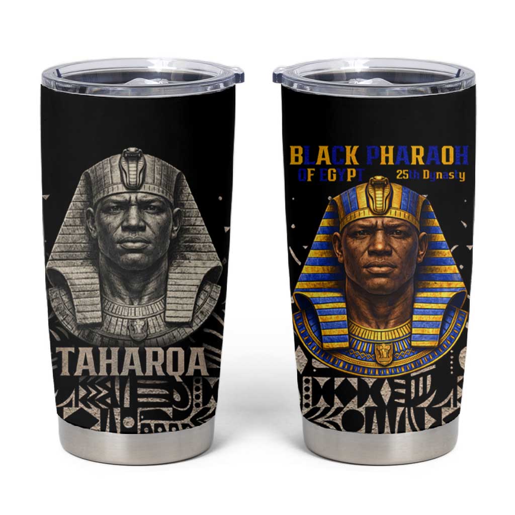 Taharqa Tumbler Cup with Black Pharaoh Portrait, 25th Dynasty of Egypt Text and Nubian-Inspired - African Pride