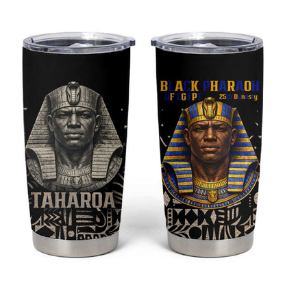 Taharqa Tumbler Cup with Black Pharaoh Portrait, 25th Dynasty of Egypt Text and Nubian-Inspired - African Pride