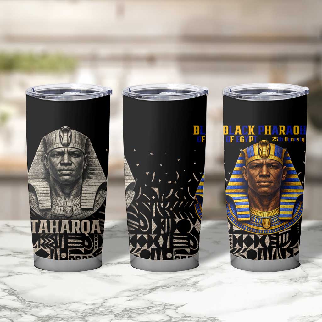 Taharqa Tumbler Cup with Black Pharaoh Portrait, 25th Dynasty of Egypt Text and Nubian-Inspired - African Pride