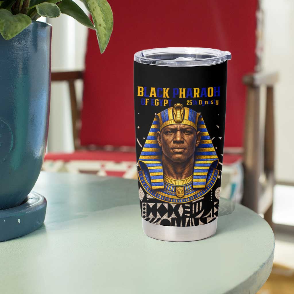 Taharqa Tumbler Cup with Black Pharaoh Portrait, 25th Dynasty of Egypt Text and Nubian-Inspired - African Pride