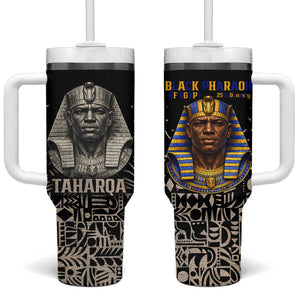 Taharqa Tumbler With Handle with Black Pharaoh Portrait, 25th Dynasty of Egypt Text and Nubian-Inspired - African Pride