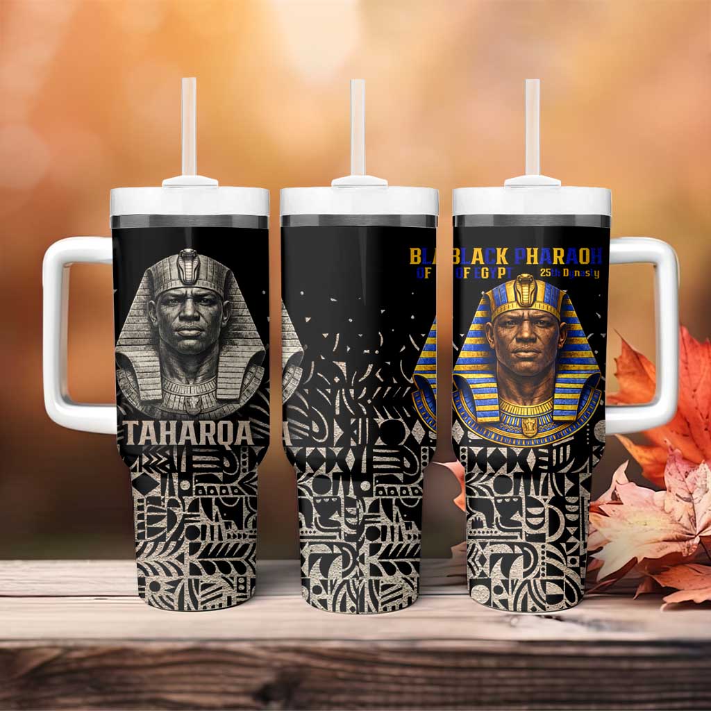 Taharqa Tumbler With Handle with Black Pharaoh Portrait, 25th Dynasty of Egypt Text and Nubian-Inspired - African Pride