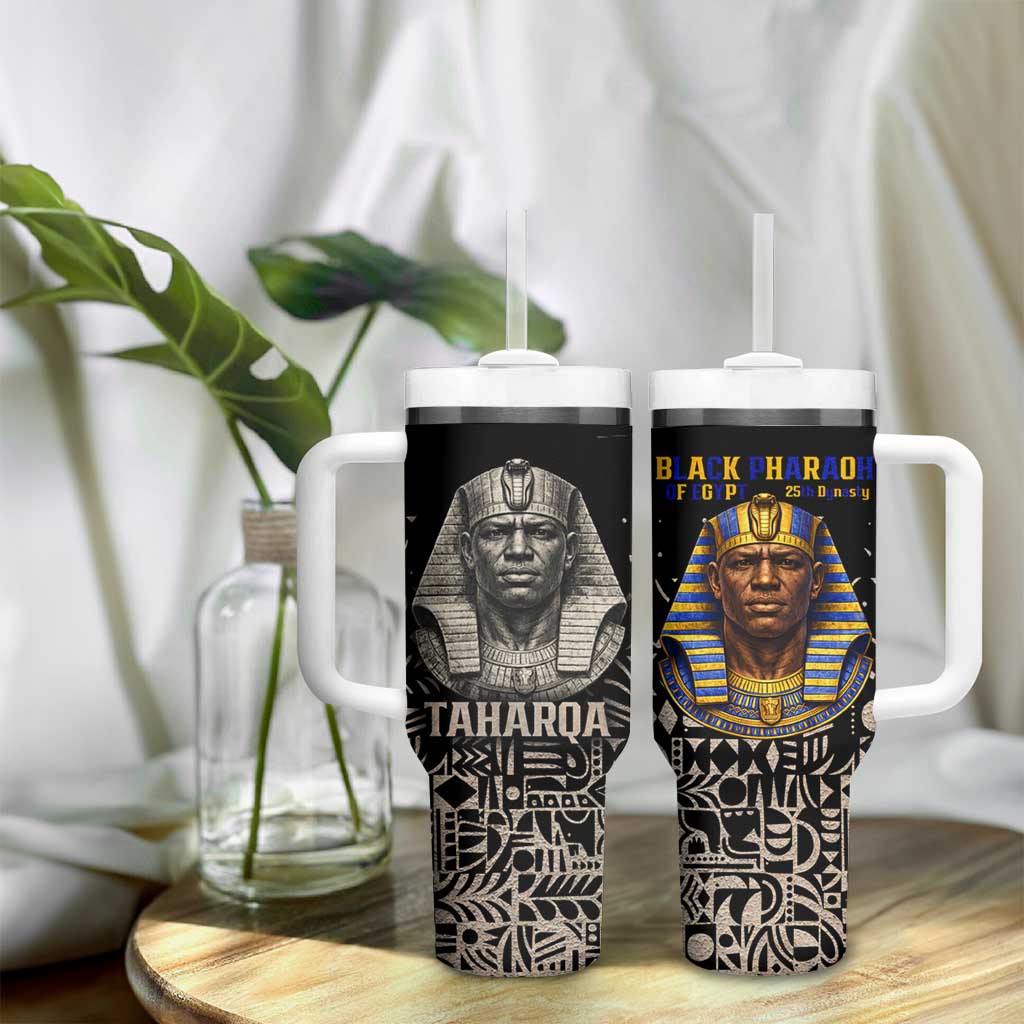 Taharqa Tumbler With Handle with Black Pharaoh Portrait, 25th Dynasty of Egypt Text and Nubian-Inspired - African Pride
